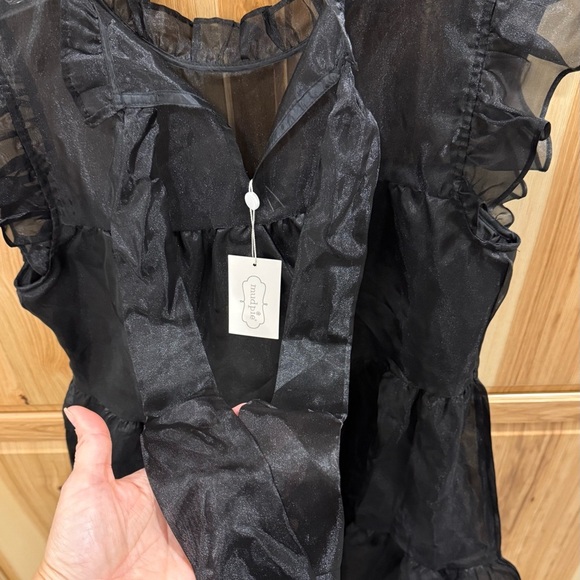 Mud Pie Black Sheer Ruffle Sleeve Tired Babydoll Whimsigoth Holiday Mini Dress - Picture 6 of 14